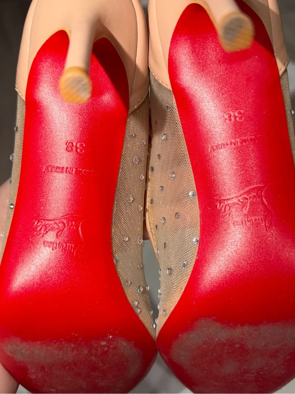 Christian Louboutin Nude/Rose Gold Crystal-Embellished Pointed Pumps - Picture 4 of 7